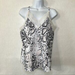 Snake Print Lace Trim Cami Top Black/White Y2K Soft Grunge Indie Sleaze Small